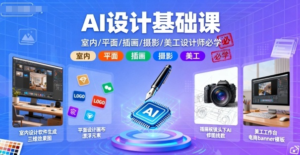 AI设计基础课，室内、平面、插画、摄影、美工设计师必学的-情久项目网