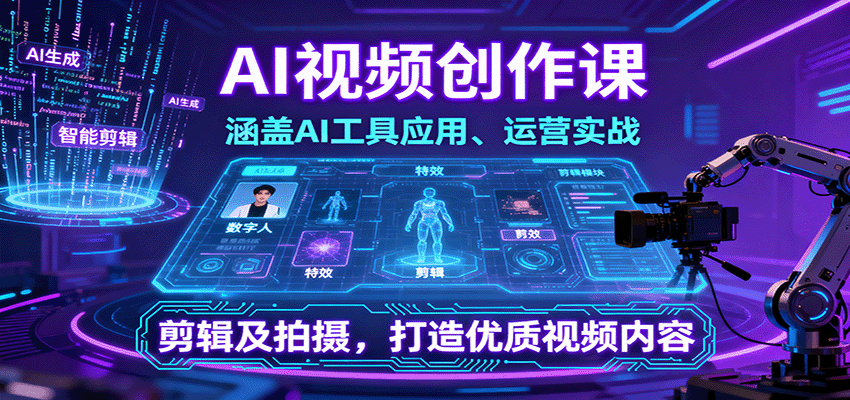 AI视频创作课，涵盖AI工具应用、运营实战、剪辑及拍摄，打造优质视频内容-情久项目网