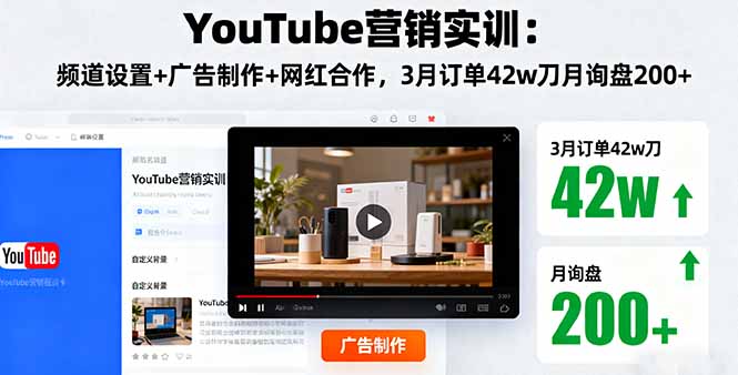 YouTube营销实训：频道设置+广告制作+网红合作，3月订单42w刀月询盘200+-情久项目网