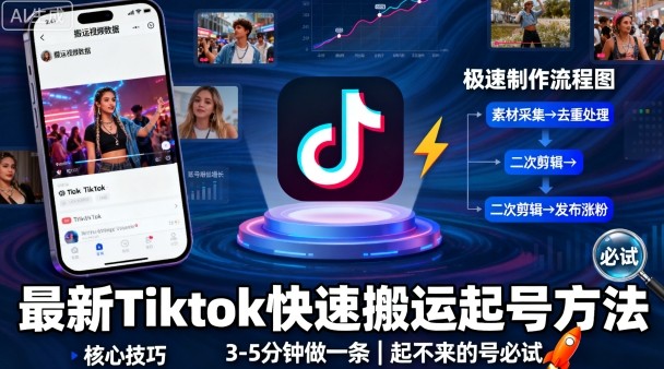 最新Tiktok快速搬运快速起号方法，3-5分钟做一条，起不来的号可以试试-情久项目网
