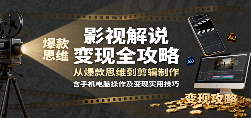 影视解说变现全攻略：从爆款思维到剪辑制作，含手机电脑操作及变现实用技巧-情久项目网