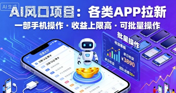 AI风口项目，各类APP拉新，一部手机就可以操作，收益上限高，可批量操作-情久项目网