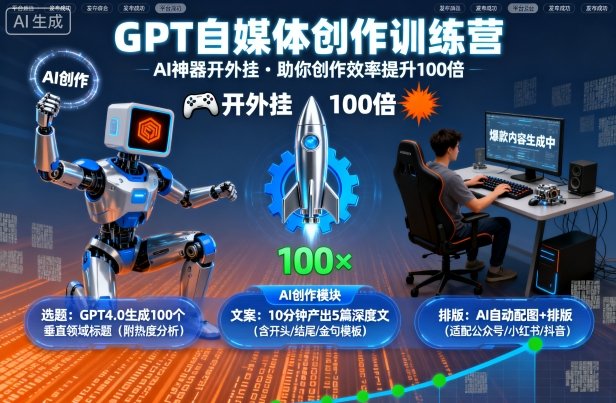 GPT自媒体创作训练营：AI神器开外挂，助你创作效率提升100倍-情久项目网