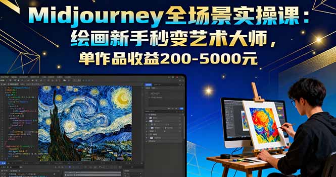 Midjourney全场景实操课：绘画新手秒变艺术大师，单作品收益200-5000元-情久项目网