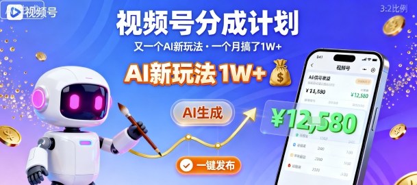 视频号分成计划：又一个AI新玩法，一个月搞了1W+，纯AI生成，一键发布即可-情久项目网
