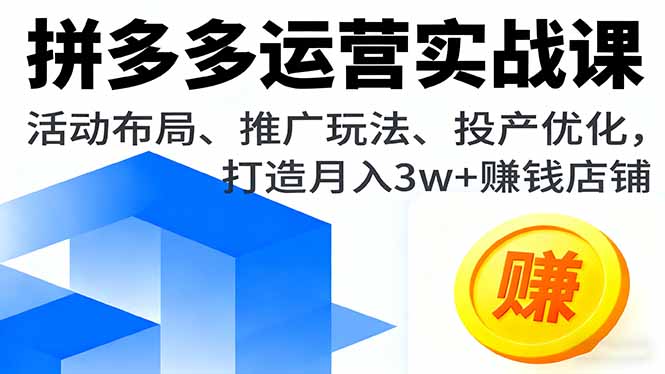 拼多多运营实战课，活动布局、推广玩法、投产优化，打造月入3w+赚钱店铺-情久项目网