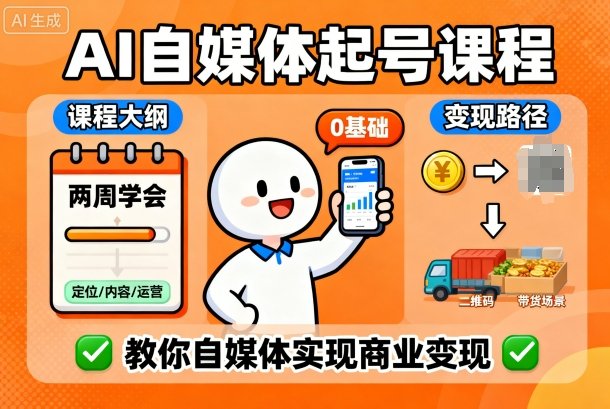 AI自媒体起号课程，0基础小白两周学会，教你自媒体实现商业变现-情久项目网