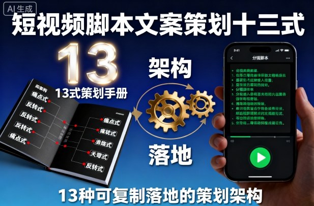 短视频脚本文案策划十三式，13种可复制落地的策划架构-情久项目网