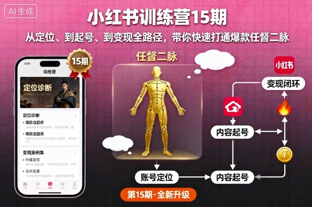 小红书训练营15期，从定位、到起号、到变现全路径，带你快速打通爆款任督二脉-情久项目网