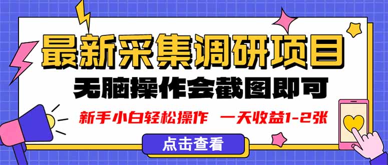 新版采集调研项目，截图上传即可，无脑操作，日收益1-2张-情久项目网