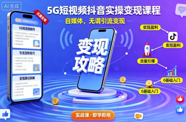 5G短视频抖音实操变现课程，自媒体，无谓引流变现-情久项目网