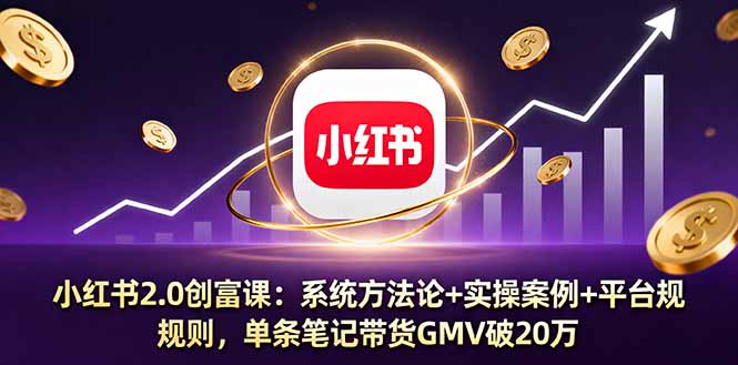 小红书2.0创富课：系统方法论+实操案例+平台规则，单条笔记带货GMV破20万-情久项目网