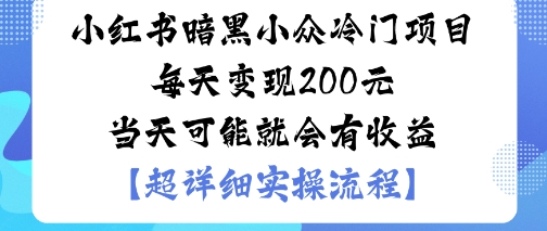 小红书暗黑小众冷门项目每天变现2张当天可能就会有收益-情久项目网