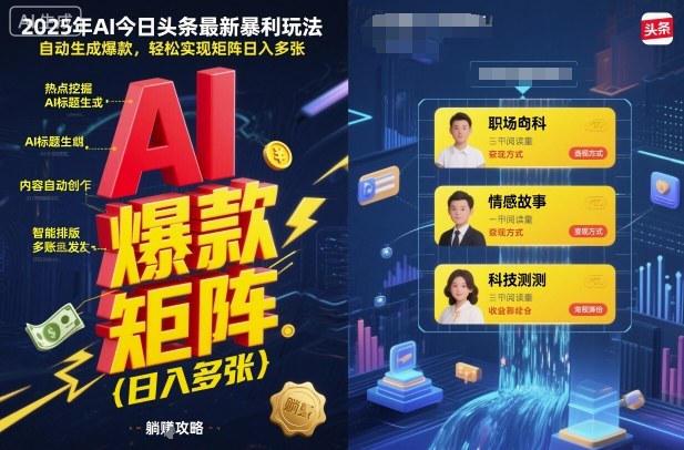 2025年AI今日头条最新暴利玩法，自动生成爆款，轻松实现矩阵日入多张-情久项目网