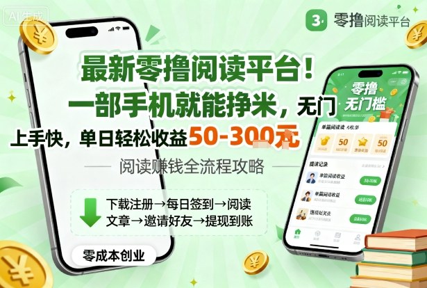 最新零撸阅读平台！一部手机就能挣米，无门槛上手快，单日轻松收益50-3张【揭秘】-情久项目网