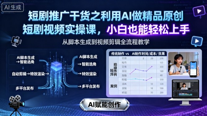 短剧推广干货之利用AI做精品原创短剧视频实操课，小白也能轻松上手-情久项目网