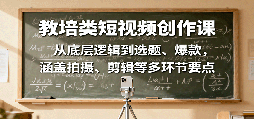 教培类短视频创作课：从底层逻辑到选题、爆款，涵盖拍摄、剪辑等多环节要点-情久项目网