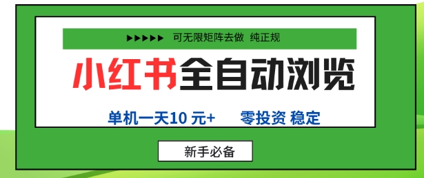 小红书全自动浏览项目，零投资，全程手机去跑，单账号一天10米+，可无限矩阵去做【揭秘】-情久项目网