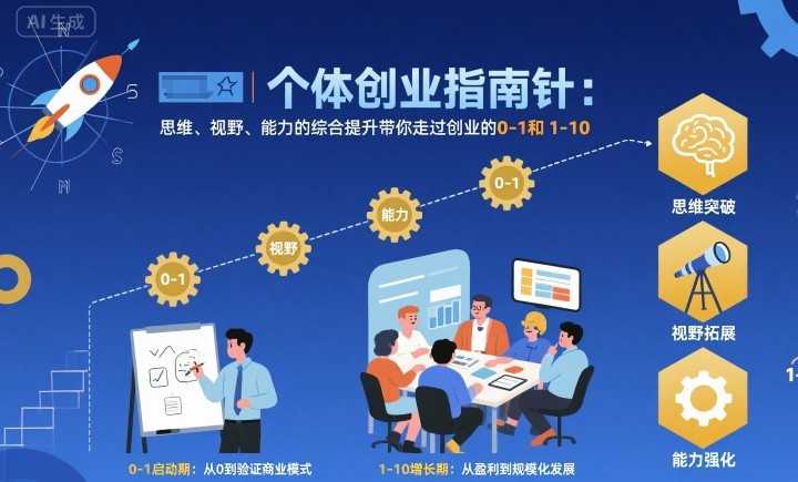 个体创业指南针，思维、视野、能力的综合提升带你走过创业的0-1和1-10【音频】-情久项目网