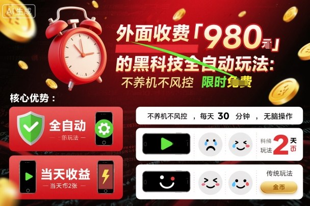 外面收费980的黑科技全自动玩法，不养机不风控，每天30分钟，无脑操作，当天收益2张【揭秘】-情久项目网