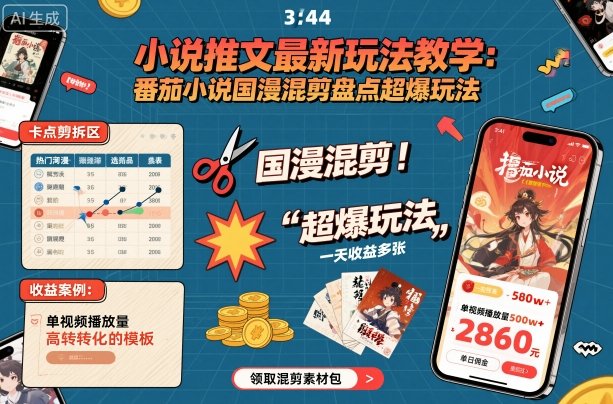 小说推文最新玩法教学，番茄小说国漫混剪盘点超爆玩法，全程干货，一天收益多张-情久项目网