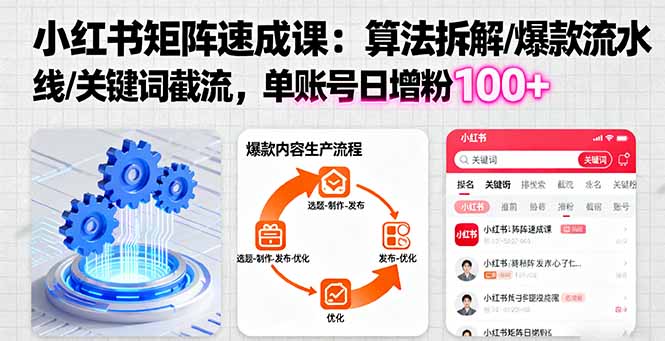 小红书矩阵起号速成课：算法拆解/爆款流水线/关键词截流 单账号日增粉100+-情久项目网