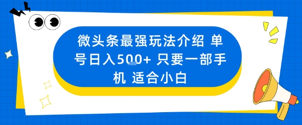微头条最强玩法介绍一个号日入5张+只要一部手机适合小白-情久项目网