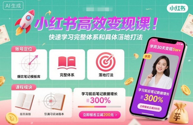 小红书高效变现课，快速学习小红书完整体系和具体落地打法-情久项目网