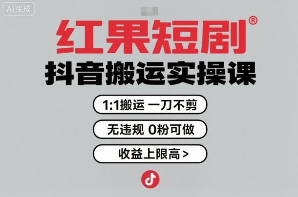 红果短剧拉新之抖音搬运实操课，1：1搬运，一刀不剪，无违规，0粉可做，收益上限高-情久项目网