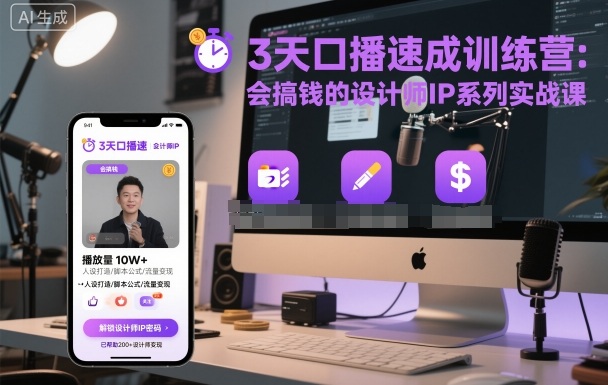 3天口播速成训练营，会搞钱的设计师IP系列实战课-情久项目网