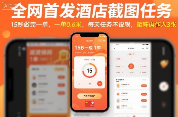 全网首发酒店截图任务，15秒做完一单，一单0.6米，每天任务不设限，矩阵操作日入3张【揭秘】-情久项目网