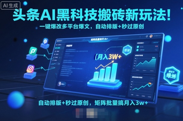 头条AI黑科技搬砖新玩法！一键爆改多平台爆文，自动排版+秒过原创，矩阵批量搞月入3w+【揭秘】-情久项目网