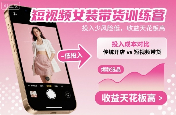 短视频女装带货训练营，投入少风险低，收益天花板高-情久项目网