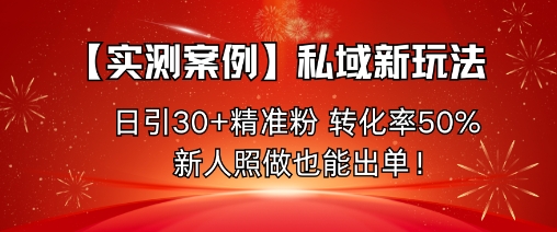 【实测案例】私域新玩法，日引30+精准粉，转化率50%，新人照做也能出单！-情久项目网