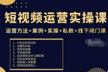 短视频运营实操课，运营方法+案例+实操+私教+线下闭门课-情久项目网