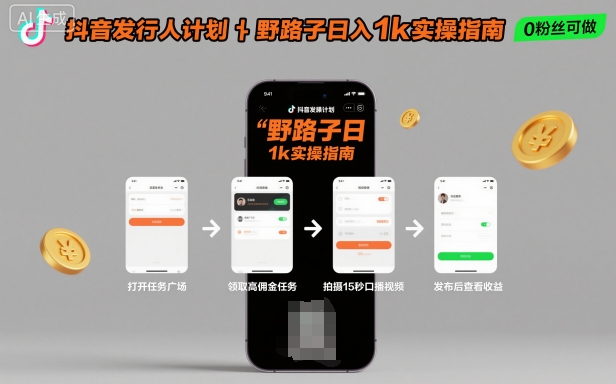 抖音发行人计划全新野路子玩法，随时随地，只要有手机，就能操作，日入1k+【揭秘】-情久项目网