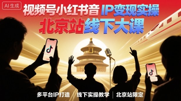 视频号小红书抖音IP变现实操北京站线下大课，40+行业短视频高变现姿势，100+IP高变现实操技术-情久项目网