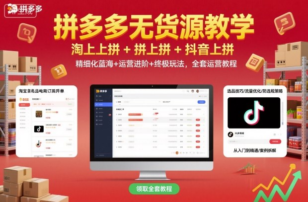 拼多多无货源教学，淘上拼+拼上拼+抖上拼，精细化蓝海+运营进阶+终极玩法，全套运营教程-情久项目网