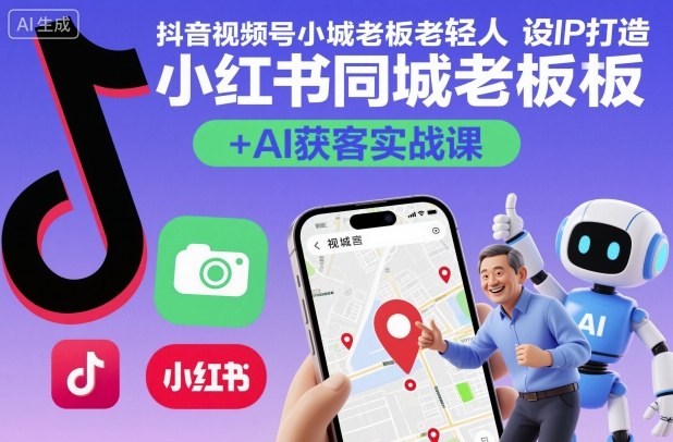 抖音视频号小红书同城老板轻人设IP打造+AI获客实战课，人设打造-算法拆解-拍摄剪辑-内容运营-AI创作-情久项目网