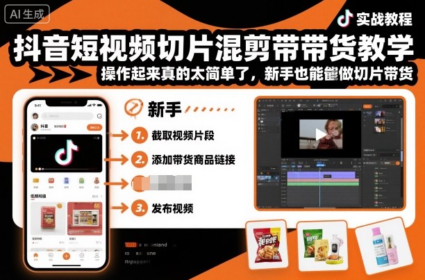 抖音短视频切片混剪带货教学，操作起来真的太简单了，新手也能做切片带货-情久项目网