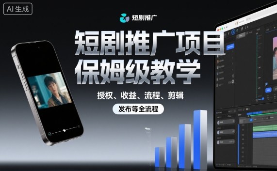 短剧推广项目保姆级教学，授权、收益、流程、剪辑，发布等全流程-情久项目网