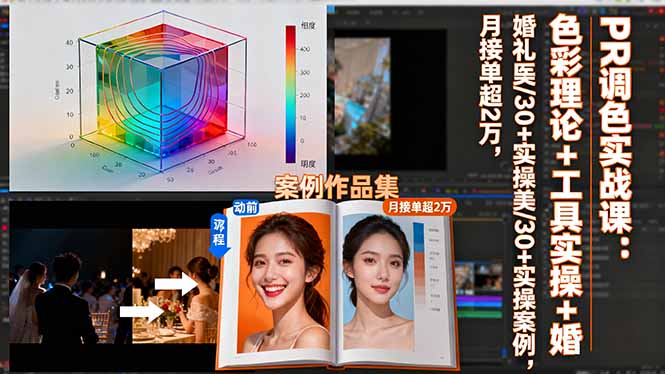 PR调色实战课：色彩理论+工具实操+婚礼医美/30+实操案例，月接单超2万-情久项目网