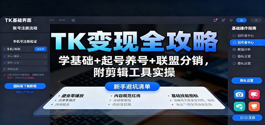 TK变现全攻略：学基础+起号养号+联盟分销，附剪辑工具实操-情久项目网