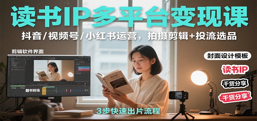 读书IP多平台变现课：抖音/视频号/小红书运营，拍摄剪辑+投流选品-情久项目网