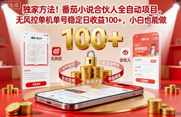 独家方法！番茄小说合伙人全自动挂G项目，无风控单机单号稳定日收益100+，小白也能做【揭秘】-情久项目网