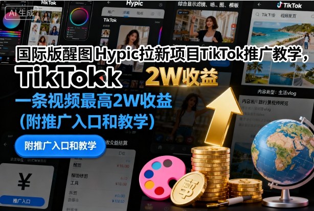 国际版醒图Hypic拉新项目TikTok推广教学，一条视频最高2W收益(附推广入口和教学)-情久项目网