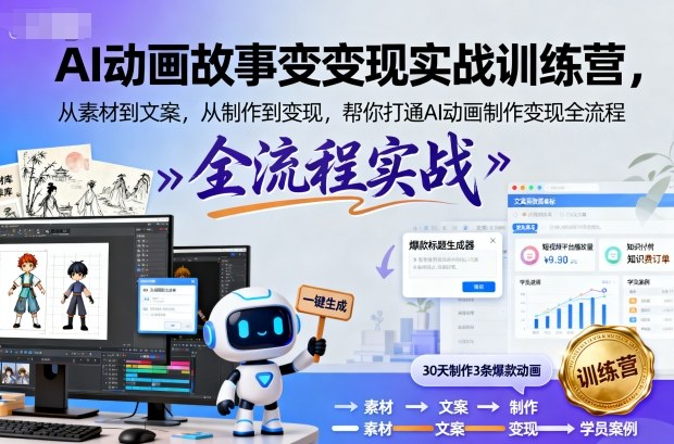 AI动画故事变现实战训练营，从素材到文案，从制作到变现，帮你打通AI动画制作变现全流程-情久项目网