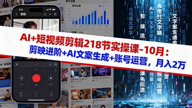 AI+短视频剪辑218节实操课-10月：剪映进阶+AI文案生成+账号运营，月入2万-情久项目网