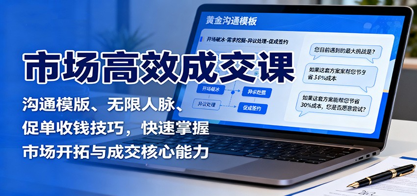 市场高效成交课：沟通模版、无限人脉、促单收钱技巧，快速掌握市场开拓与成交核心能力-情久项目网