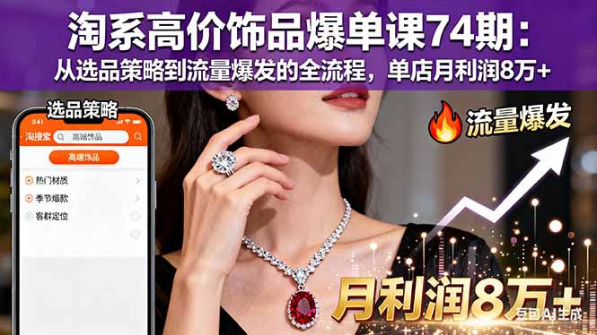 淘系高价饰品爆单课74期：从选品策略到流量爆发的全流程，单店月利润8万+-情久项目网